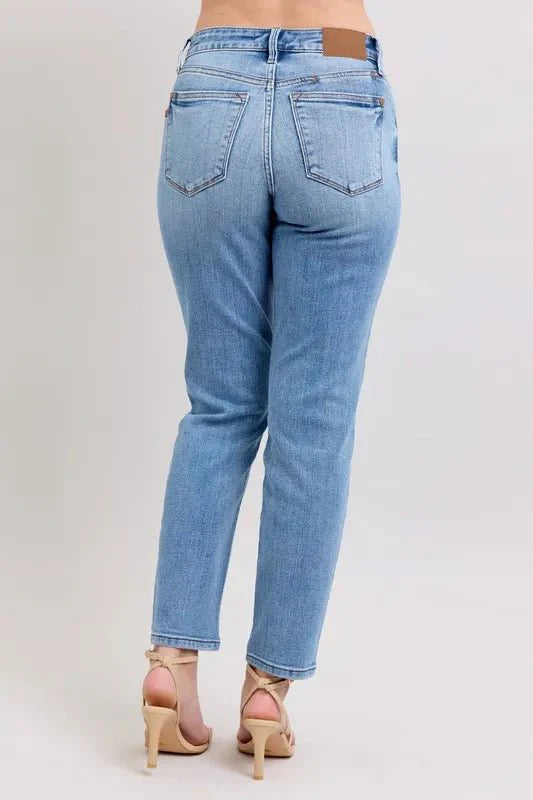Judy Blue Full Size Mid Rise Vintage Wash Slim Jeans Plus Size