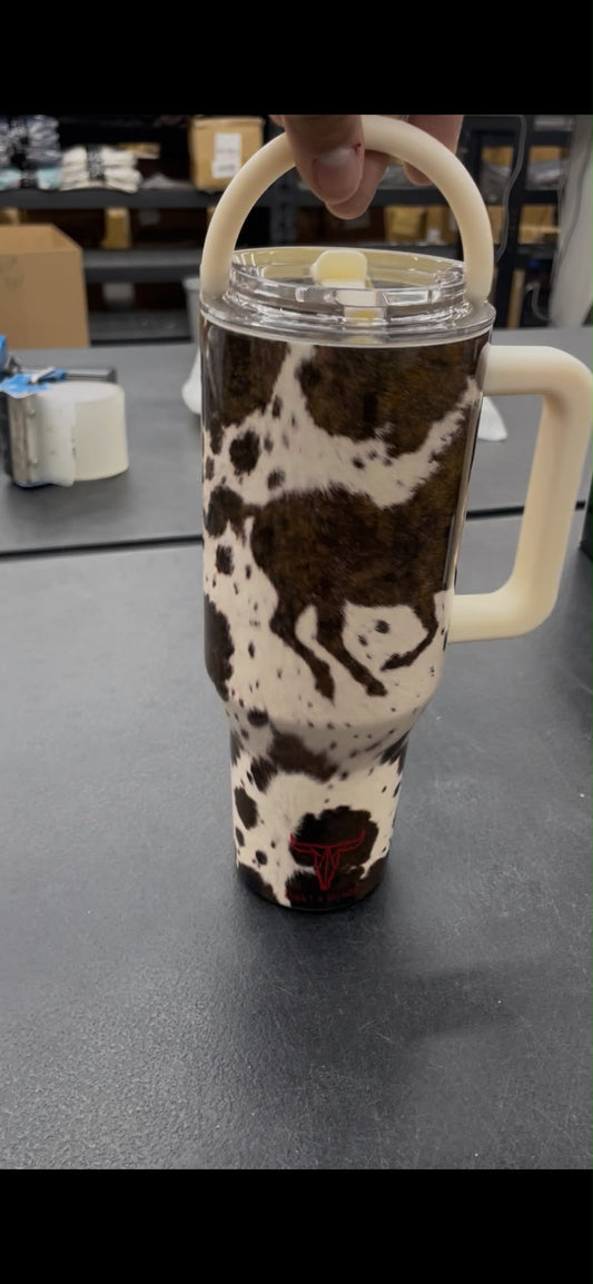 Lucky & Blessed cowhide print 40 oz flip-straw tumbler