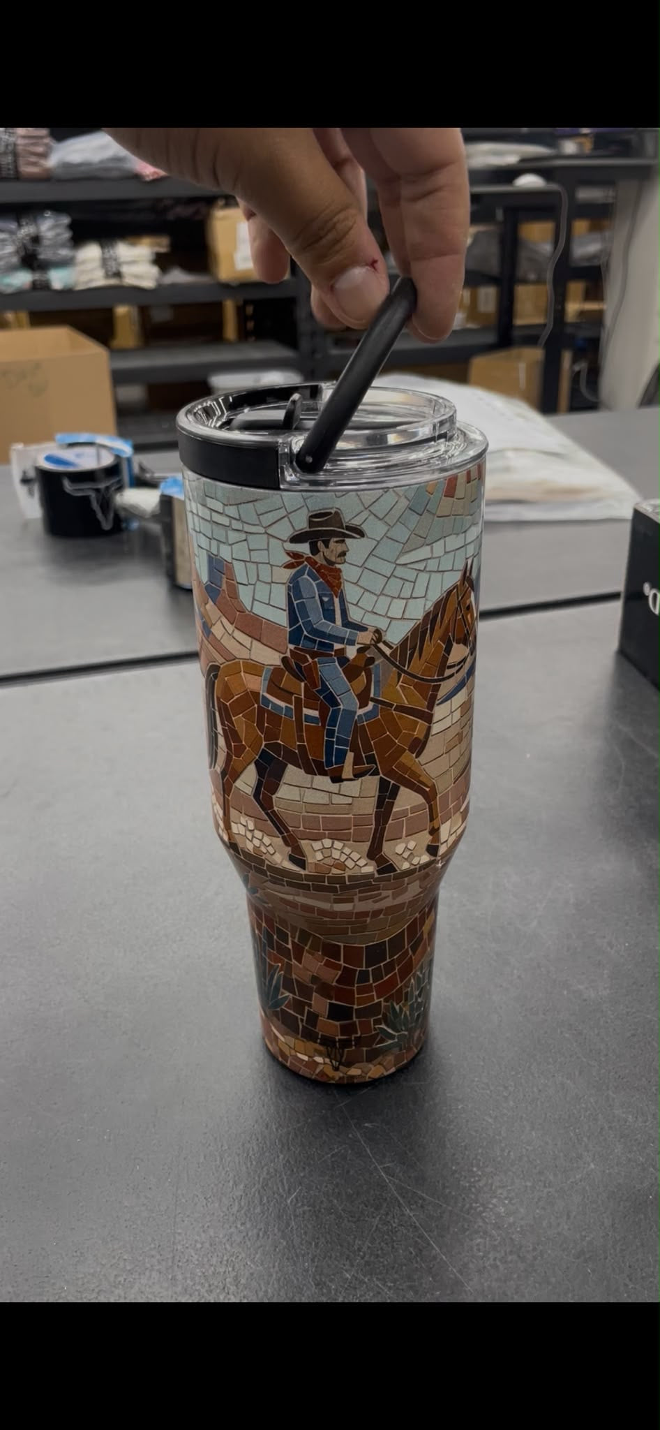 Lucky & Blessed mosaic cowboy 40 oz flip-straw tumbler