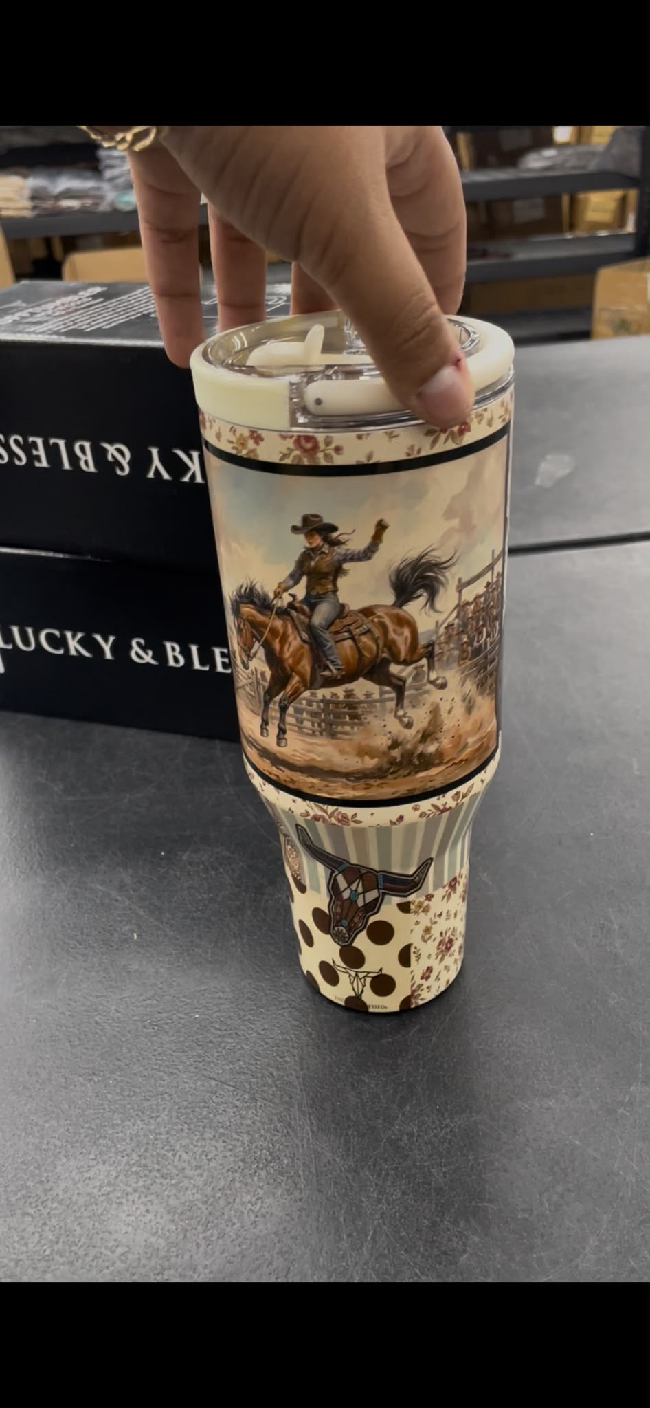 Lucky & Blessed vintage rodeo cowgirl 40 oz flip-straw tumbler