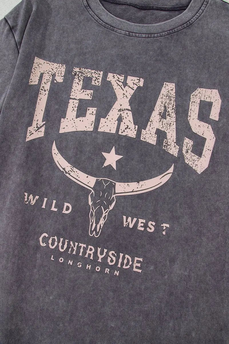 Love Salve Grey Steer Graphic Tee Unisex Casual Western T-Shirt Soft Wash
