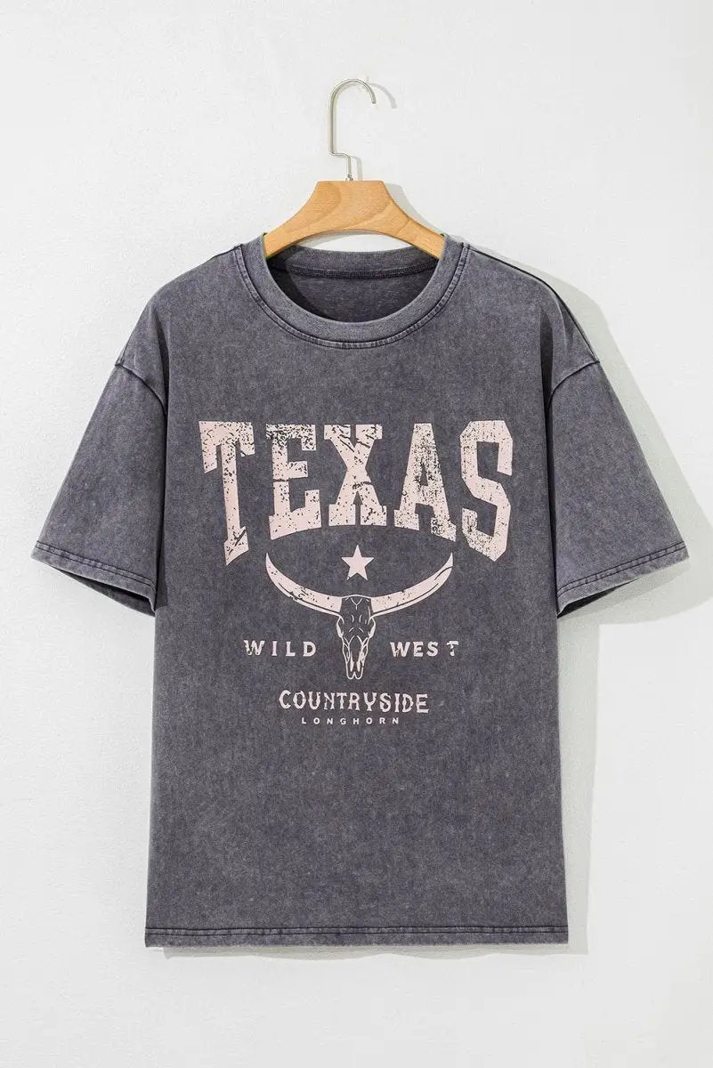 Love Salve Grey Steer Graphic Tee Unisex Casual Western T-Shirt Soft Wash