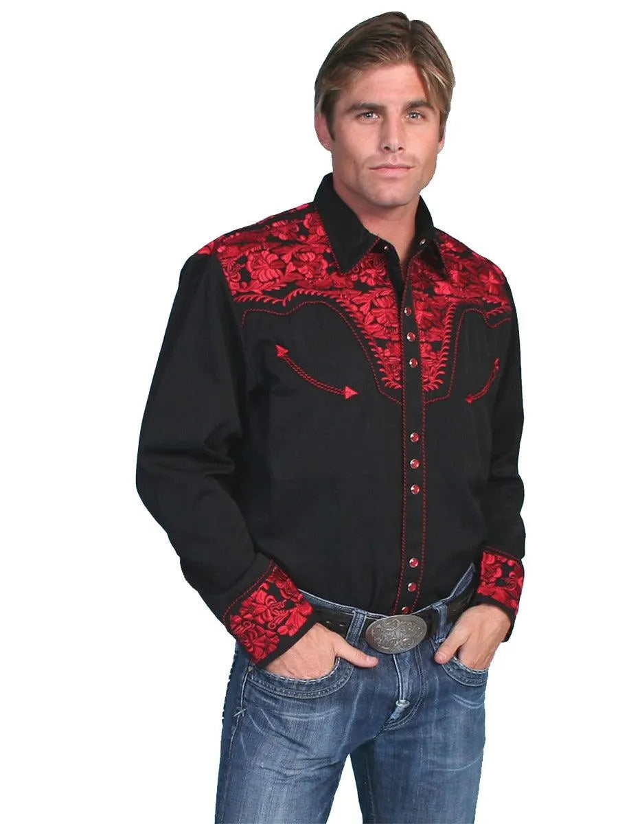 Scully Floral Tooled Embroidery - Men's Western Shirt