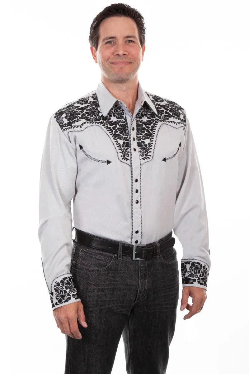 Scully Floral Tooled Embroidery - Men's Western Shirt