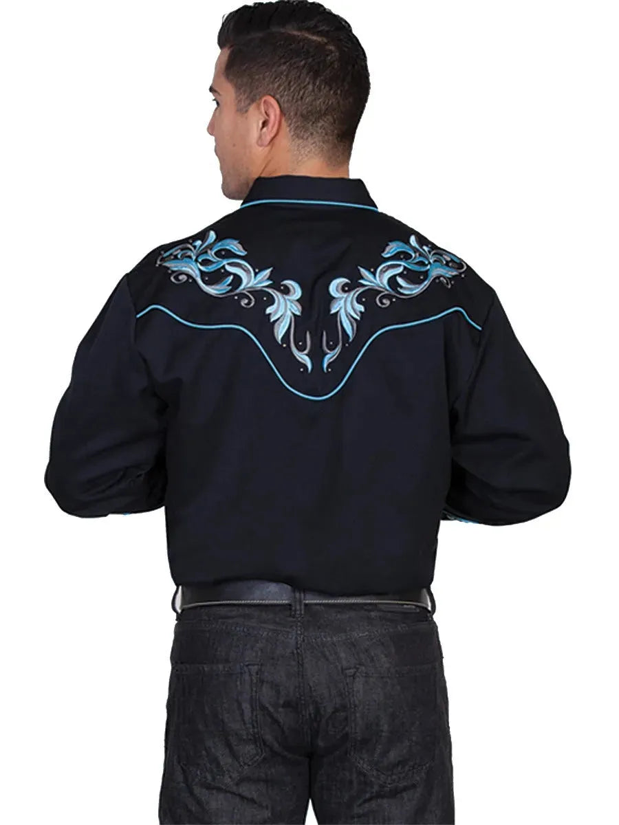 Scully Two Tone Leaf Embroidery - Mens Western Shirt