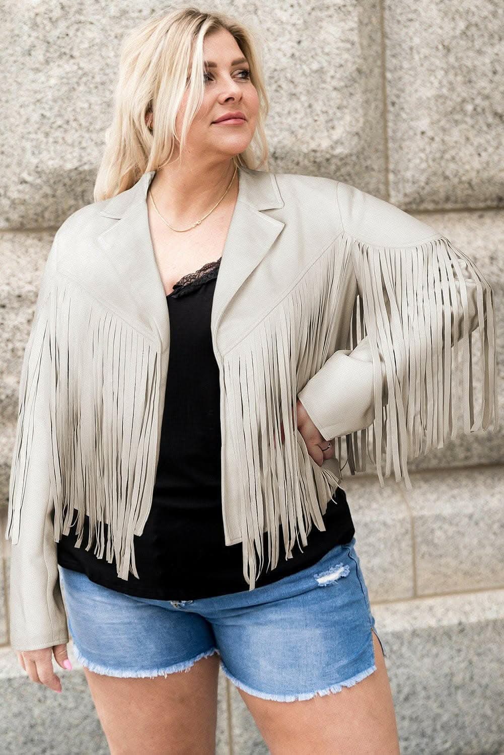 Fringed open jacket for plus sizes