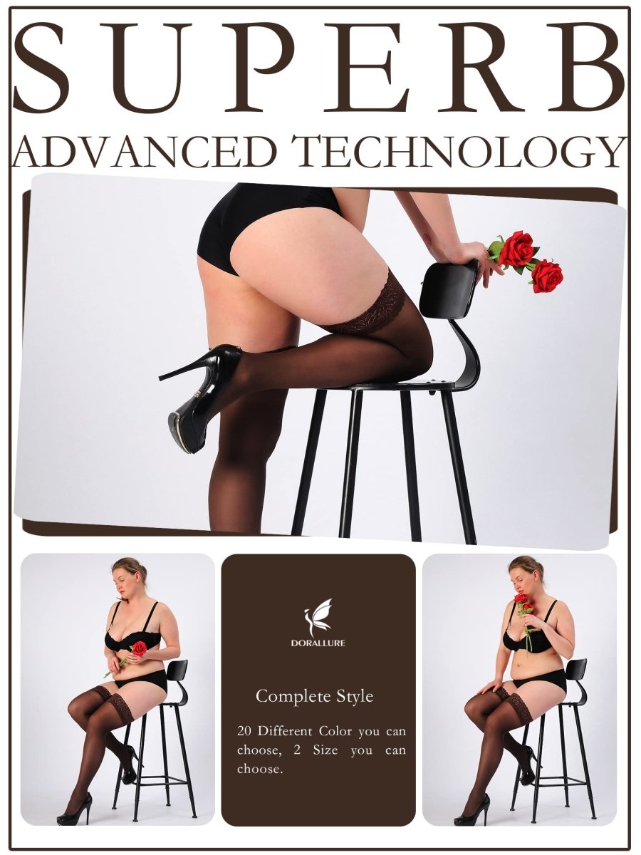 Plus Size Thigh High Stockings Silky Pantyhose