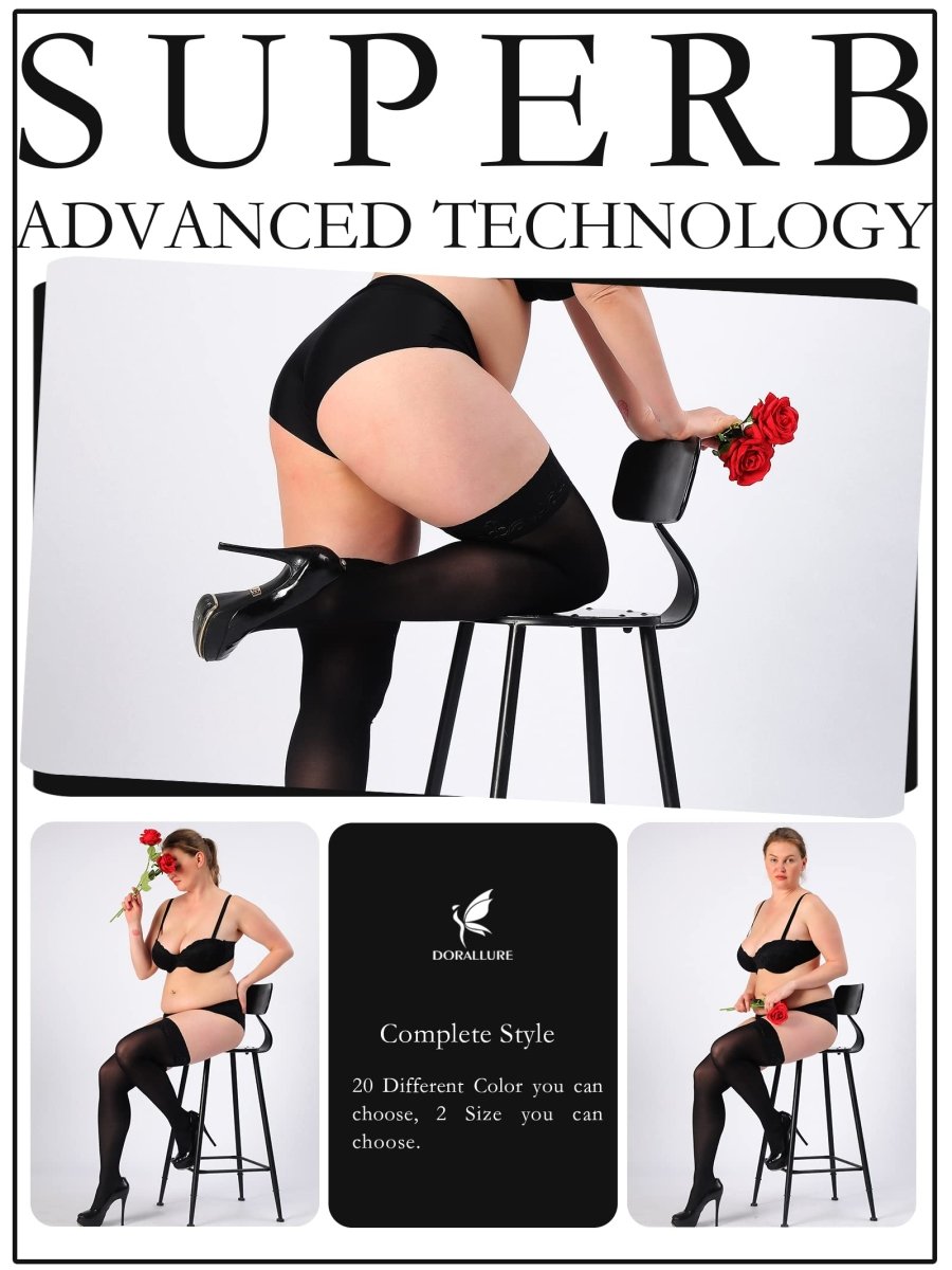 Plus Size Thigh High Stockings Silky Pantyhose
