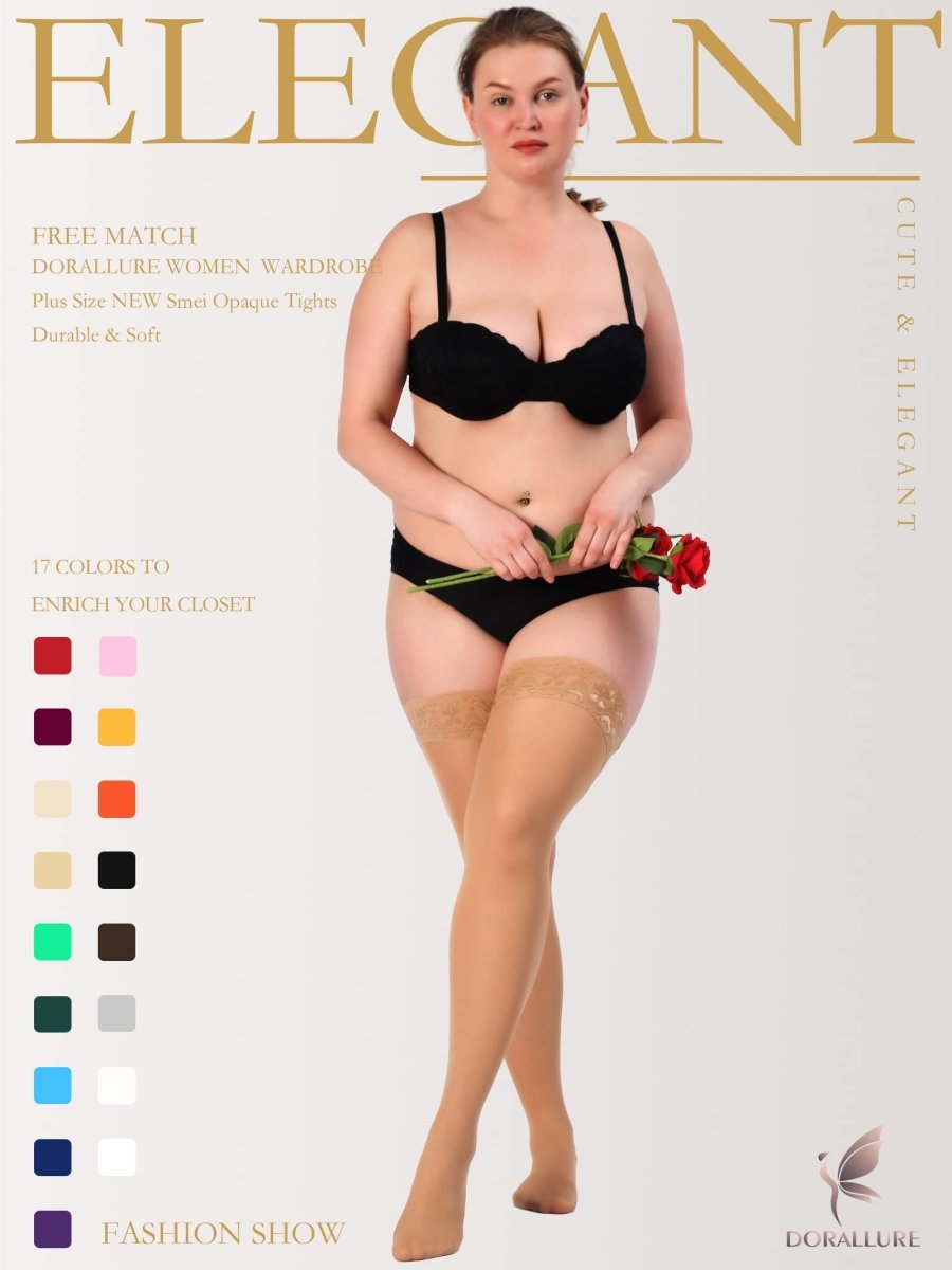 Plus Size Thigh High Stockings Silky Pantyhose