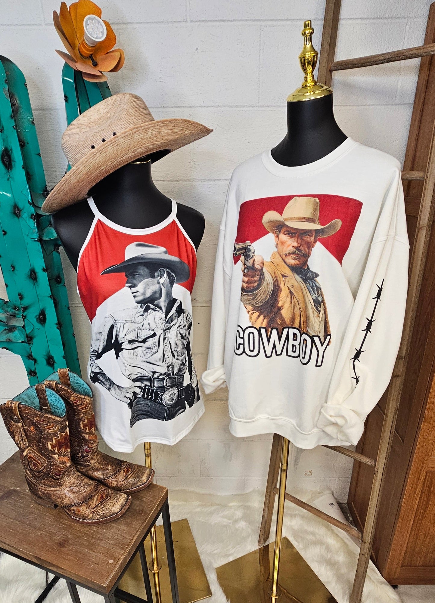 Black White Cowboy Vintage Tank Top