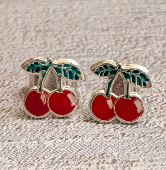Cherry Sterling Silver Stud Earrings