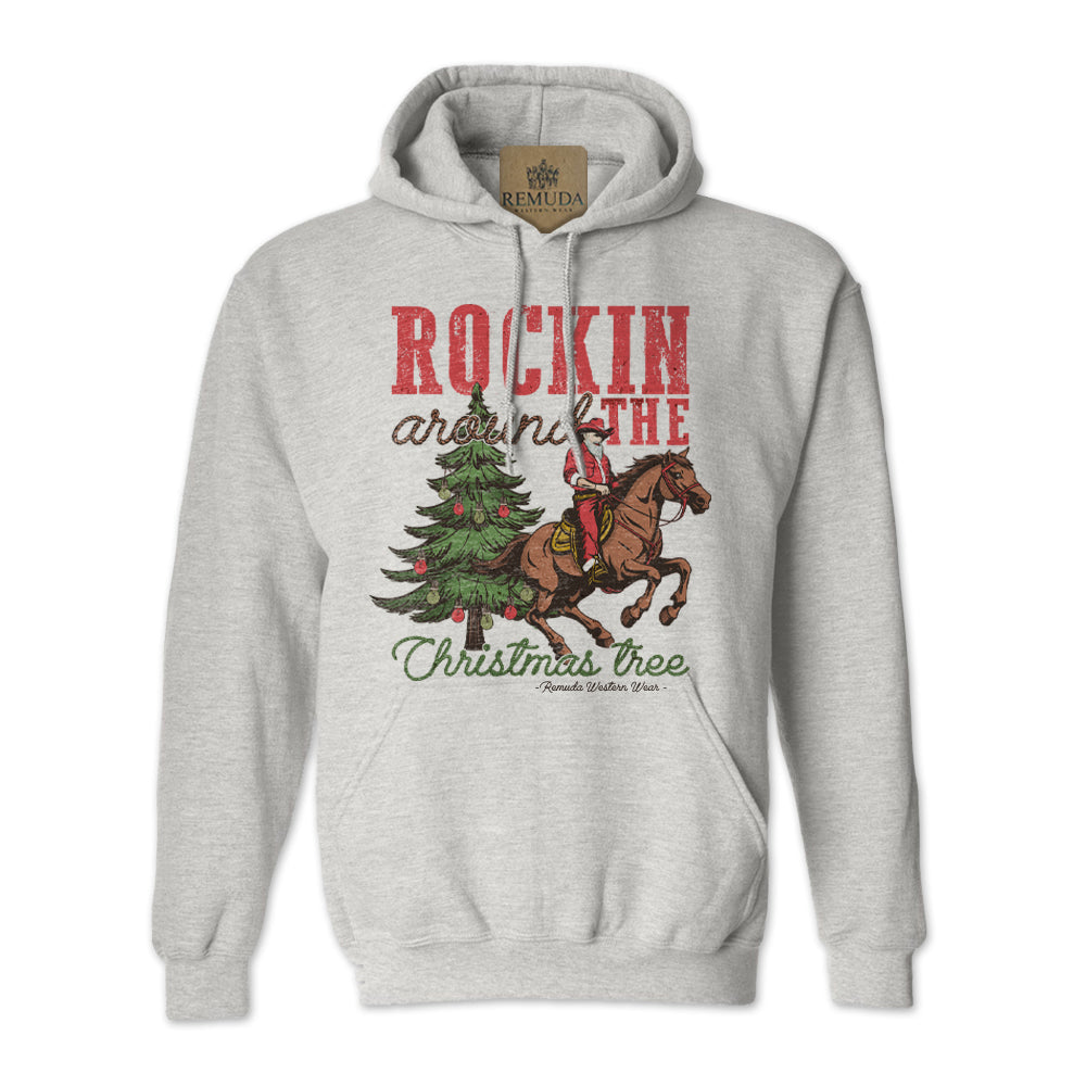 Rockin Around The Christmas Tree - Adult Unisex Western Santa Pullover Hoodie