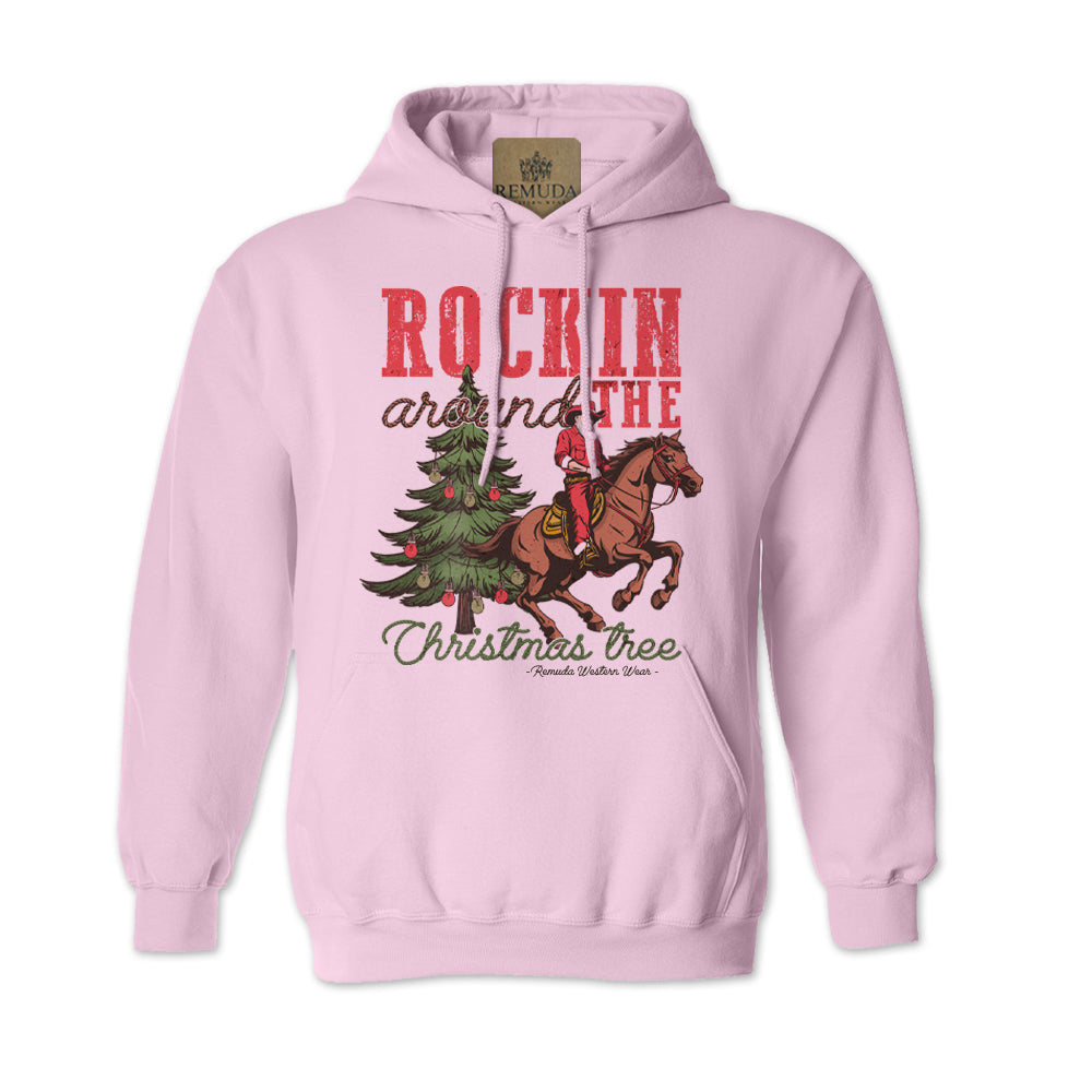 Rockin Around The Christmas Tree - Adult Unisex Western Santa Pullover Hoodie