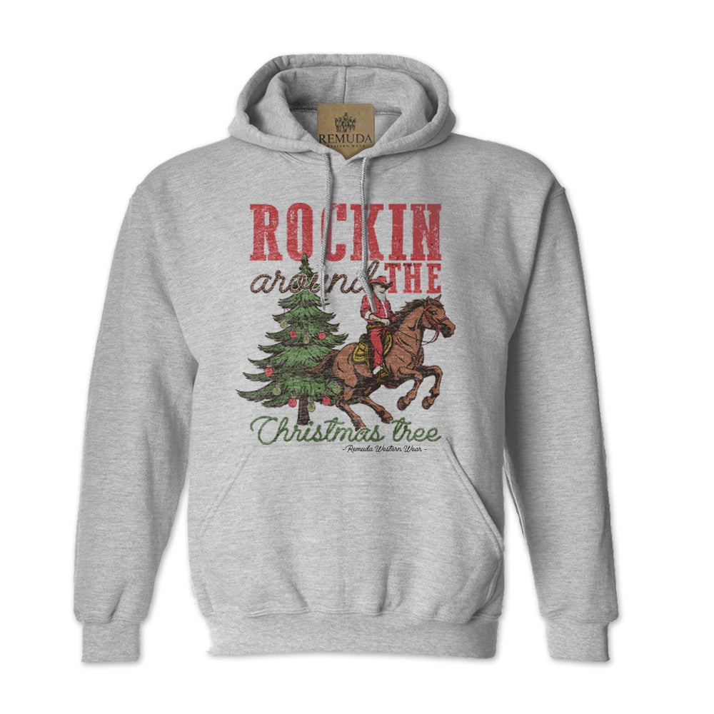 Rockin Around The Christmas Tree - Adult Unisex Western Santa Pullover Hoodie