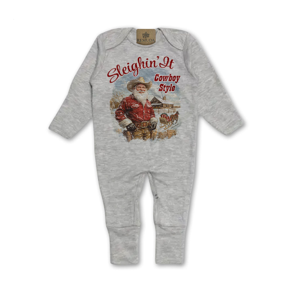 Sleighin It Cowboy Style - Infant One Piece Western Santa Sleepwear