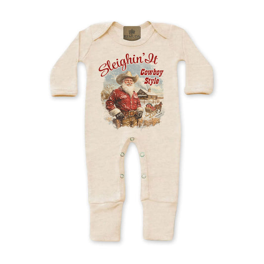 Sleighin It Cowboy Style - Infant One Piece Western Santa Sleepwear