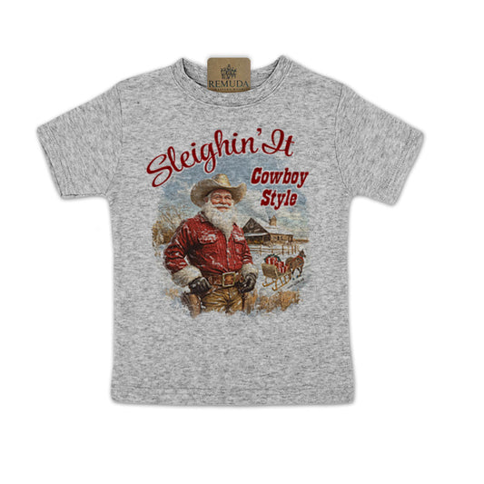 Sleighin It Cowboy Style - Toddler Western Santa Tee
