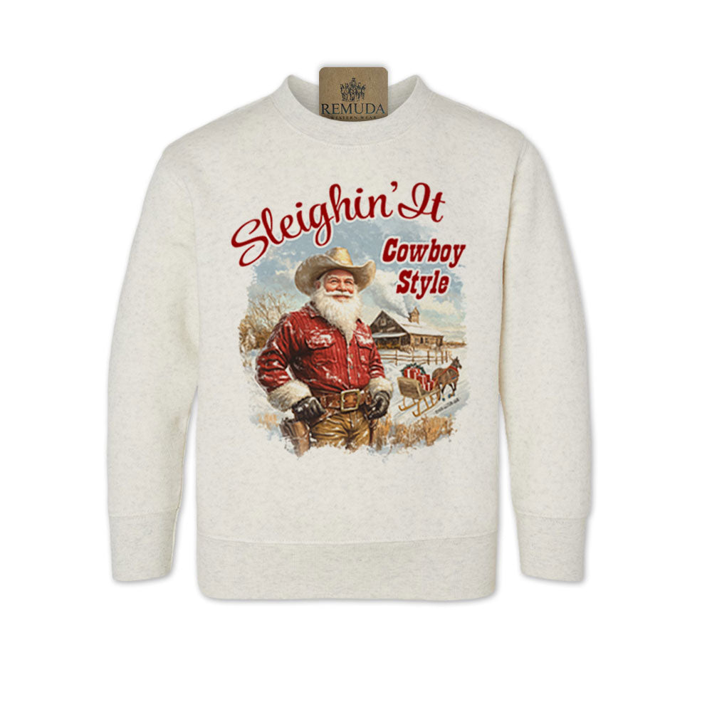 Sleighin It Cowboy Style - Toddler Western Santa Sweatshirt