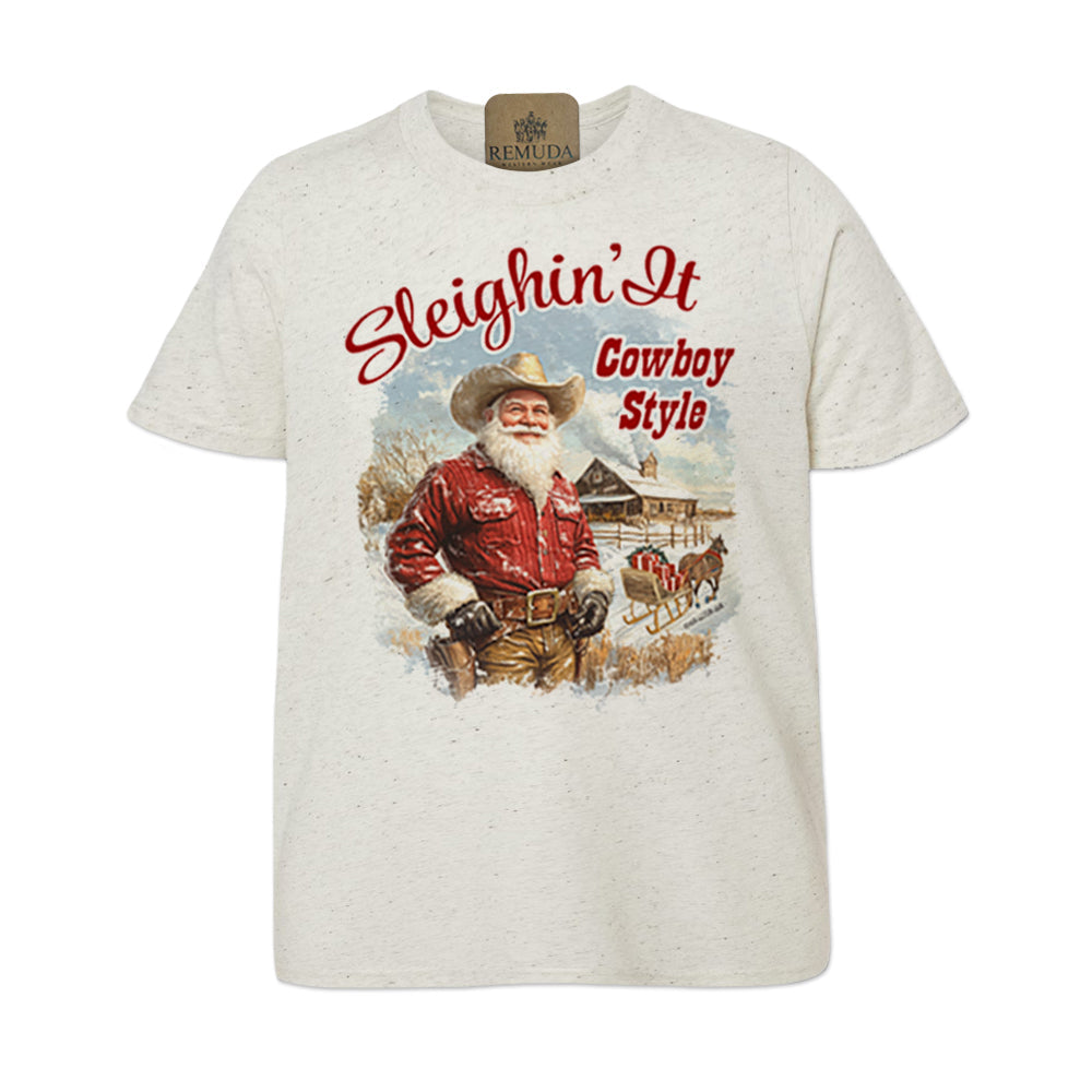 Sleighin It Cowboy Style - Youth Western Santa Tee