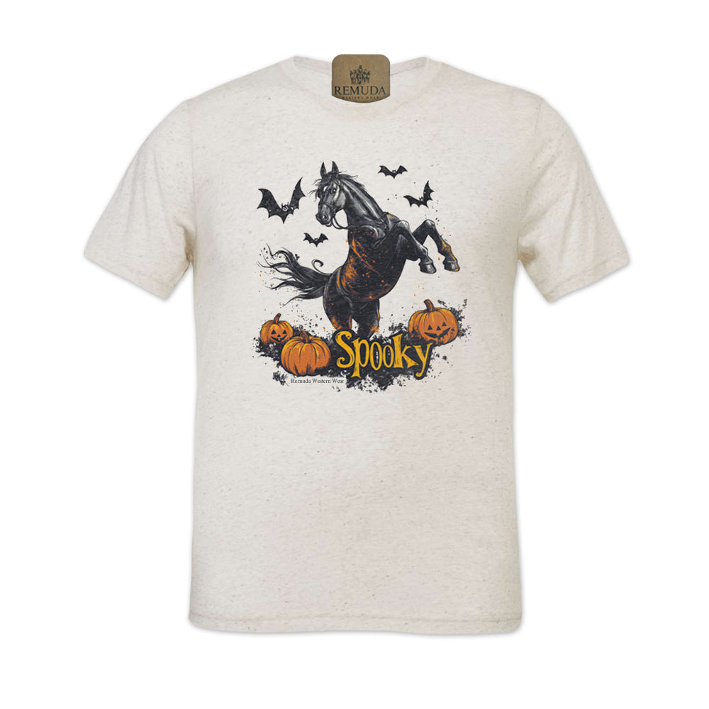 SPOOKY  Adult Unisex Western Horse Halloween Tee T-Shirt