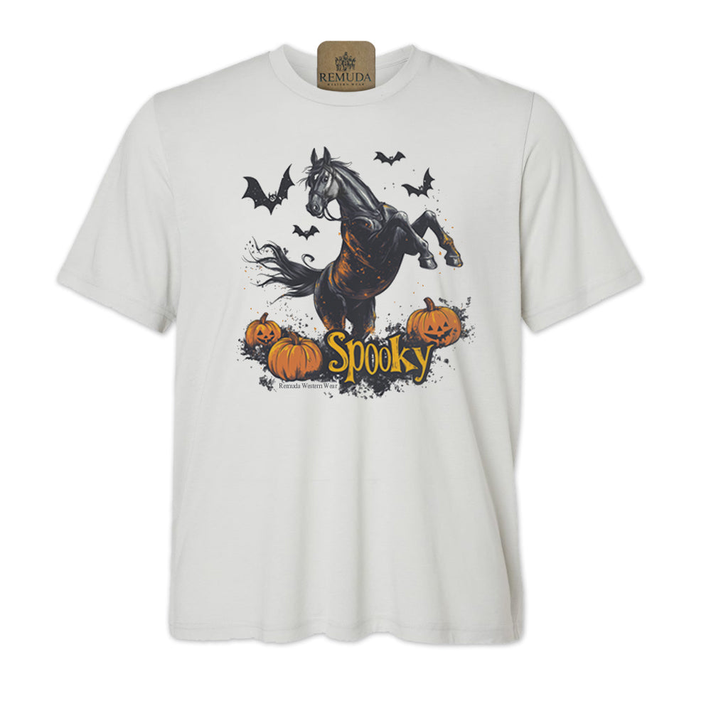 SPOOKY  Adult Unisex Western Horse Halloween Tee T-Shirt
