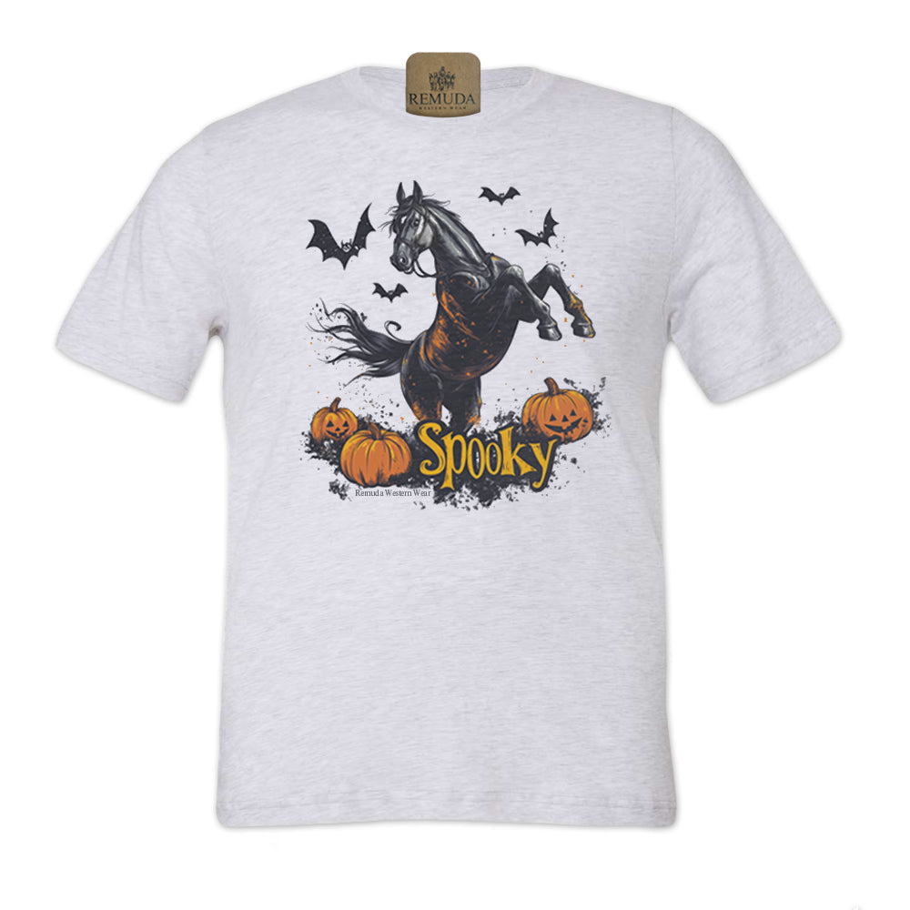 SPOOKY  Adult Unisex Western Horse Halloween Tee T-Shirt