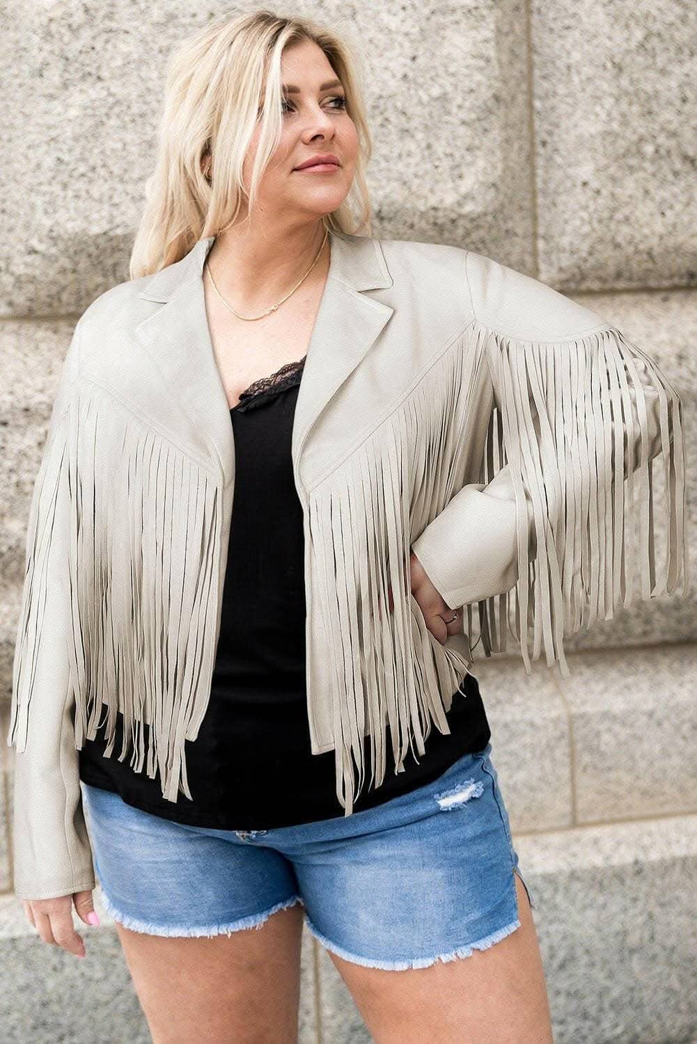 Fringed open jacket for plus sizes