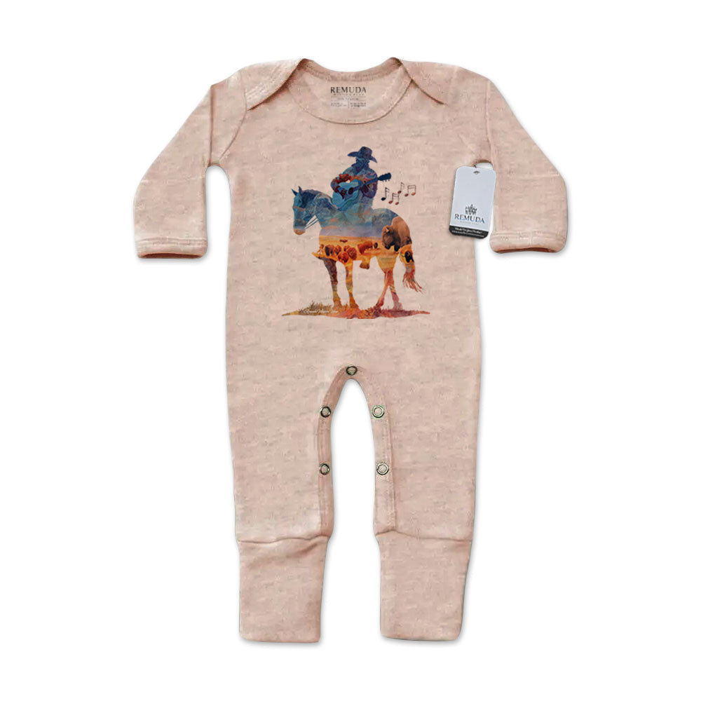 Where The Buffalo Roam - Infant Western Watercolor One-Piece Footed Pajamas W/Mittens