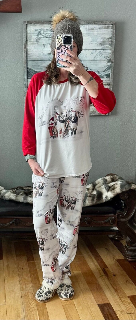 White Christmas Pajamas, Western Christmas Sleigh Ride