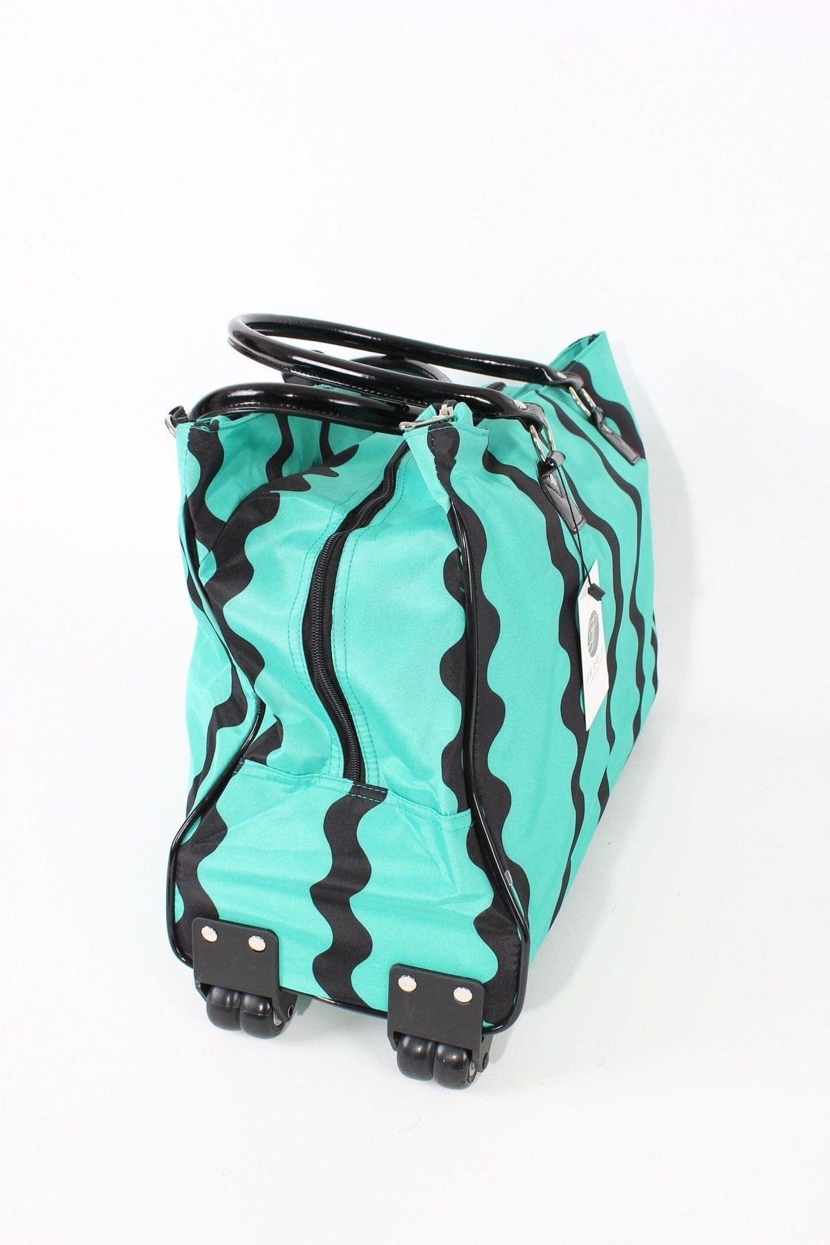 Turquoise and black rolling duffel bag alternate view